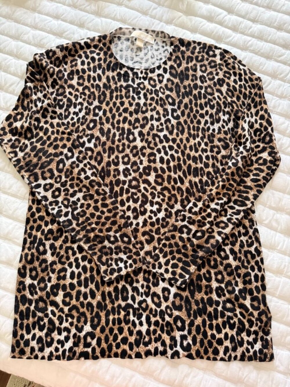 Michael Kors Leopard Print Crew Neck Sweater Size L
